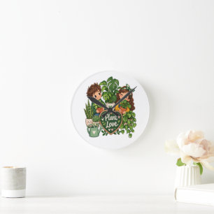 Reloj Redondo Mediano Diseño de jardinería de amor de planta lindo amant