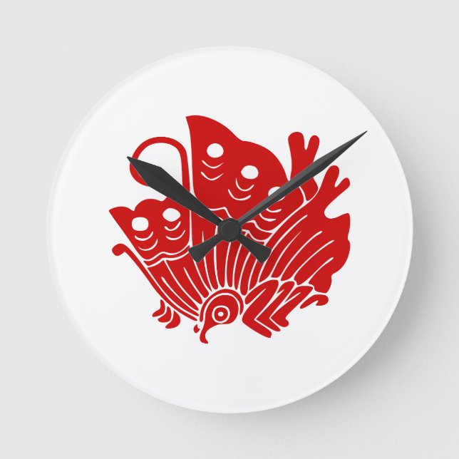 Reloj Redondo Mediano Diseño de Kamon Japonés de Mariposa Asiática (Anverso)