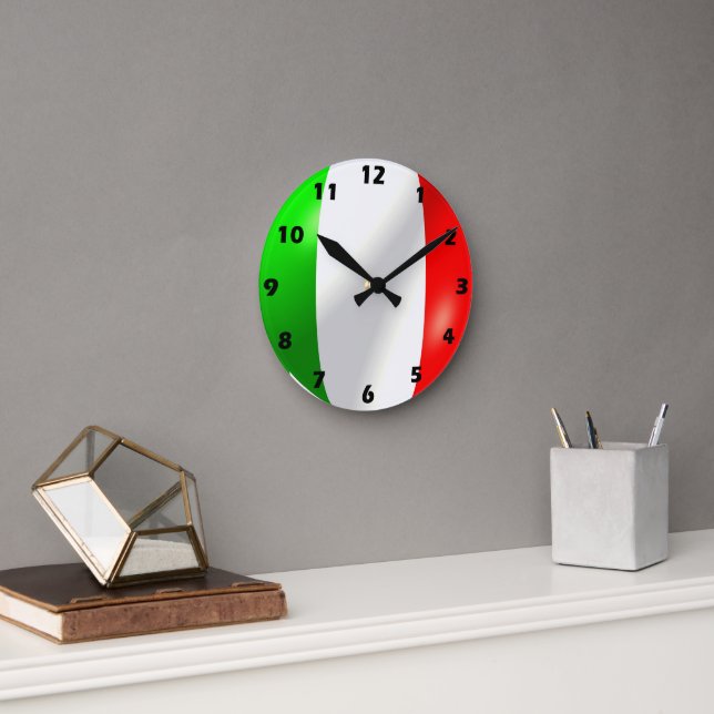 Reloj Redondo Mediano Diseño de la bandera italiana (Oficina)