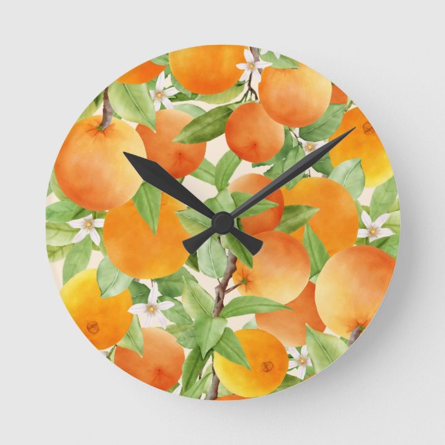 Reloj Redondo Mediano Diseño de la cocina de Citrus Naranja (Anverso)