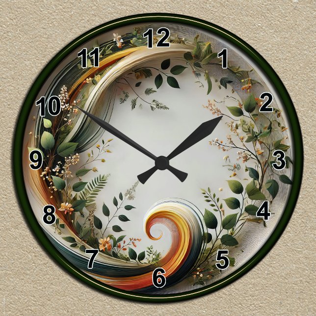 Reloj Redondo Mediano Diseño de la Naturaleza de Swirl Botánico de perso (Subido por el creador)
