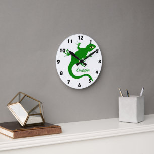 Reloj Redondo Mediano Diseño de lagarto verde personalizado