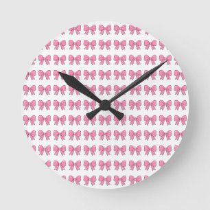 Reloj Redondo Mediano Diseño de lazo rosa lindo – Lazo Kawaii femenino