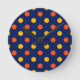 Reloj Redondo Mediano Diseño de lunares amarillos naranjas sobre azul