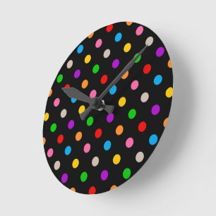 Reloj Redondo Mediano Diseño de lunares de arcoíris colorido negro