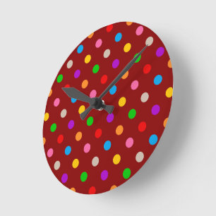 Reloj Redondo Mediano Diseño de lunares de arcoíris colorido rojo