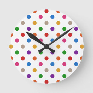 Reloj Redondo Mediano Diseño de lunares de arcoíris coloridos blancos