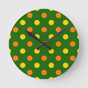 Reloj Redondo Mediano Diseño de lunares naranja amarillo verde