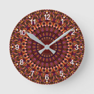 Reloj Redondo Mediano Diseño de Mandala Marrón Floral
