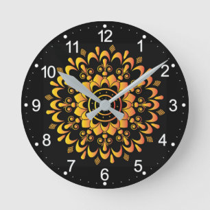 Reloj Redondo Mediano Diseño de Mandala único dorado