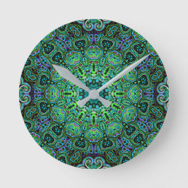 Reloj Redondo Mediano diseño de mandala verde esmeralda