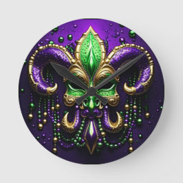 Reloj Redondo Mediano Diseño de Mardi Gras Fleur De Lis