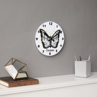 Reloj Redondo Mediano Diseño de Mariposa Blanca Personalizado