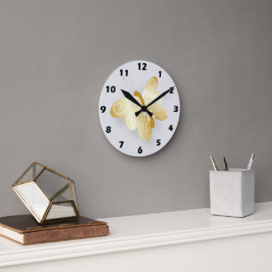 Reloj Redondo Mediano Diseño de Mariposa Dorada