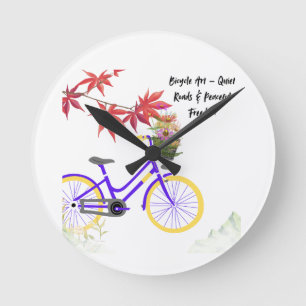 Reloj Redondo Mediano Diseño de Motivación de Bicicleta Floral