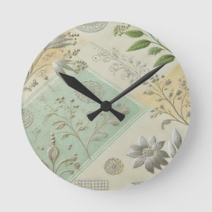 Reloj Redondo Mediano Diseño de Moto Floral Plateado
