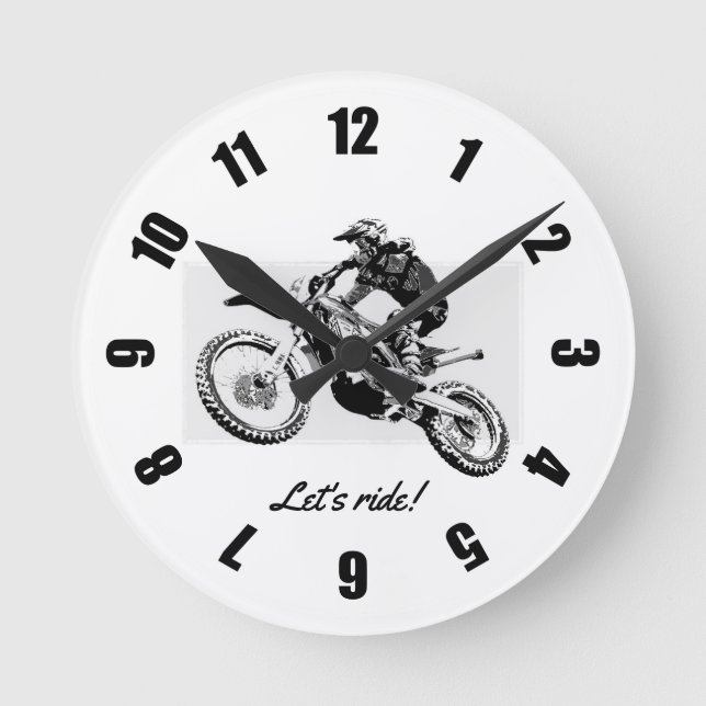 Reloj Redondo Mediano Diseño de Motocross Racer (Anverso)