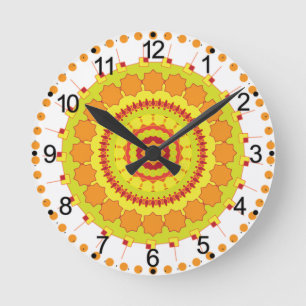 Reloj Redondo Mediano Diseño de Naranja amarillo de arte Mandala