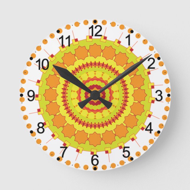 Reloj Redondo Mediano Diseño de Naranja amarillo de arte Mandala (Anverso)