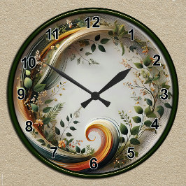 Reloj Redondo Mediano Diseño de Naturaleza de Remolino Botánico Personal