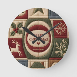 Reloj Redondo Mediano diseño de Navidad, edredón hecho a mano de herenci