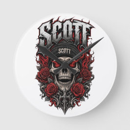 Reloj Redondo Mediano Diseño de nombre personalizado Scott Gothic Skull