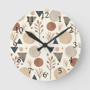 Reloj Redondo Mediano Diseño de patrón botánico geométrico boho 385