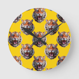 Reloj Redondo Mediano Diseño de patrón de cabeza de tigre amarillo