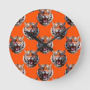 Reloj Redondo Mediano Diseño de patrón de cabeza de tigre naranja 