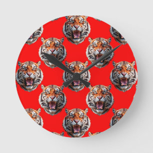 Reloj Redondo Mediano Diseño de patrón de cabeza de tigre rojo