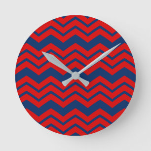 Reloj Redondo Mediano Diseño de patrón de Chevron azul y rojo