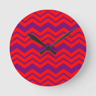 Reloj Redondo Mediano Diseño de patrón de Chevron rojo y púrpura