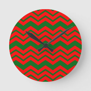 Reloj Redondo Mediano Diseño de patrón de Chevron rojo y verde