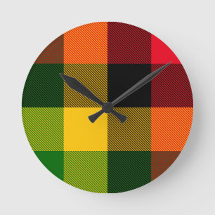 Reloj Redondo Mediano Diseño de patrón de cuadros de colores reggae Rast