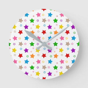 Reloj Redondo Mediano Diseño de patrón de estrellas coloridas blanco