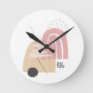 Reloj Redondo Mediano Diseño de patrón de monograma geométrico de arcoír
