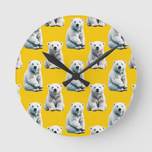 Reloj Redondo Mediano Diseño de patrón de oso polar amarillo