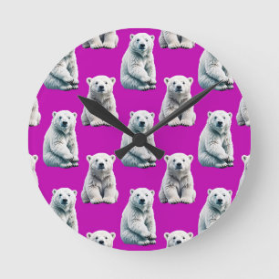 Reloj Redondo Mediano Diseño de patrón de oso polar púrpura