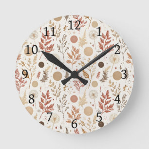 Reloj Redondo Mediano Diseño de patrón floral boho botánico 396