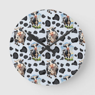 Reloj Redondo Mediano Diseño de patrones de animales de vaca