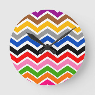 Reloj Redondo Mediano Diseño de patrones de chequeo de zigzag multicolor