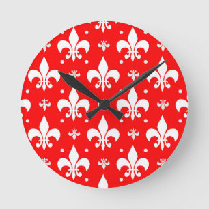 Reloj Redondo Mediano Diseño de patrones de flor rojo de lis