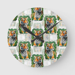 Reloj Redondo Mediano Diseño de patrones de tigre