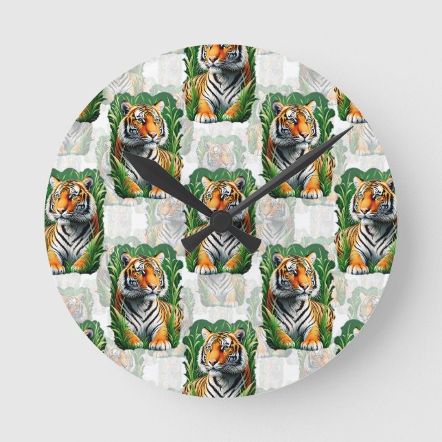 Reloj Redondo Mediano Diseño de patrones de tigre (Anverso)