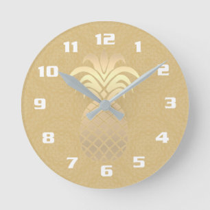 Reloj Redondo Mediano Diseño de piña limpio y elegante en marrón clásico