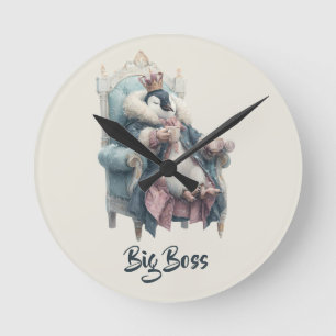 Reloj Redondo Mediano Diseño de pingüino de invierno del gran jefe