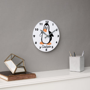 Reloj Redondo Mediano Diseño de pingüino personalizado