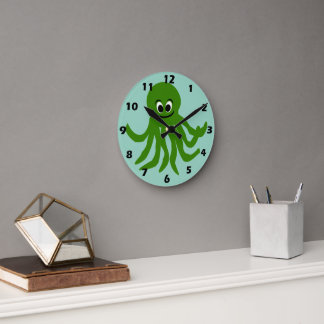 Reloj Redondo Mediano Diseño de Pulpo Verde
