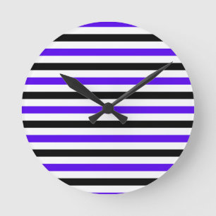 Reloj Redondo Mediano Diseño de rayas azules negras y blancas