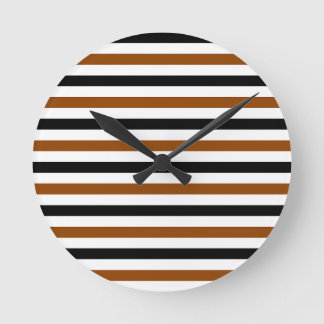 Reloj Redondo Mediano Diseño de rayas marrones negras y blancas